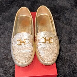 Salvatore Ferragamo Metallic Gold Loafers